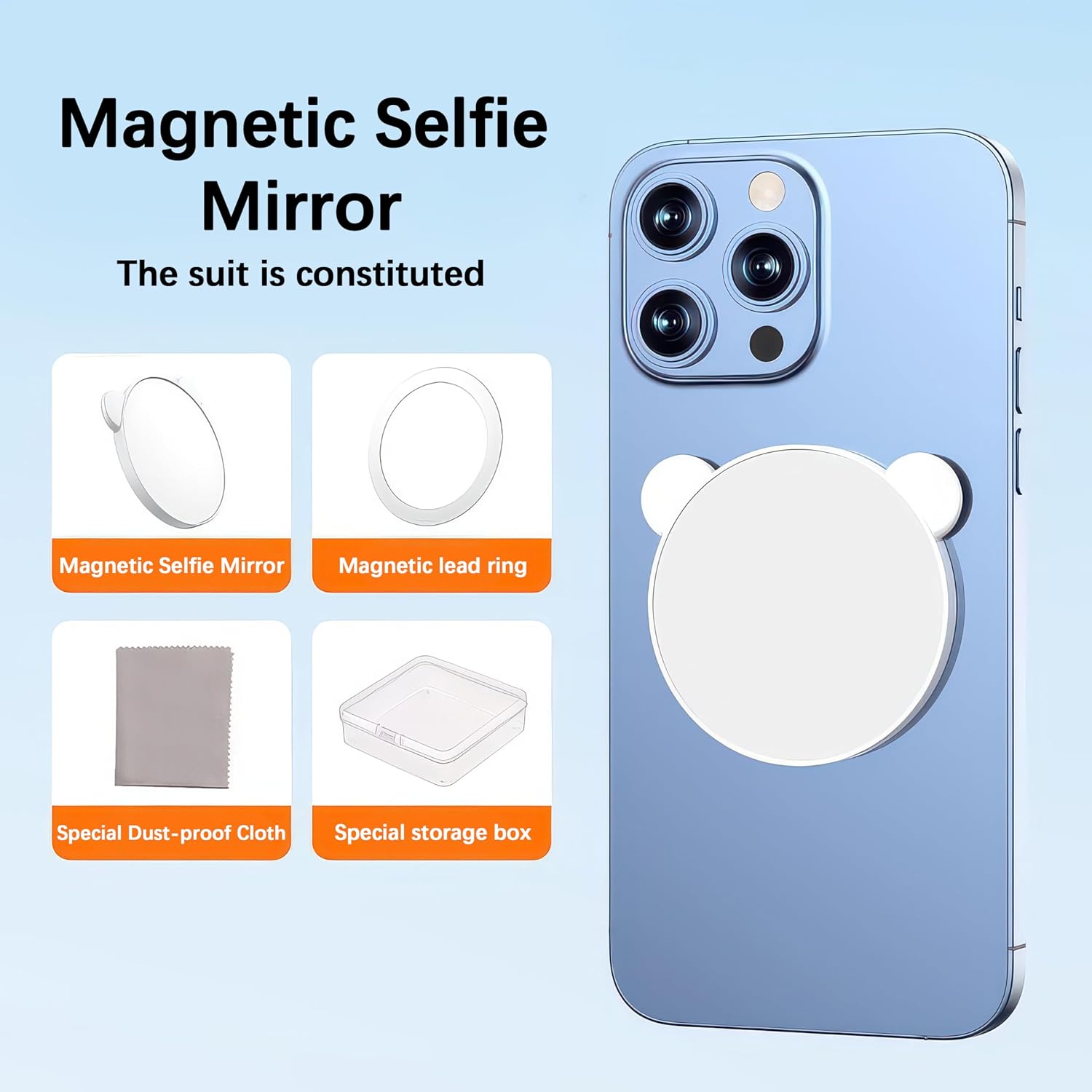 Magnetic Selfie Mirror for Back Camera - Convex Phone Mirror Compatible with MagSafe, iPhone 16/15/14/13/12 Pro Max Plus & All Phones, Ideal for Selfies, Vlogging, Streaming - White
