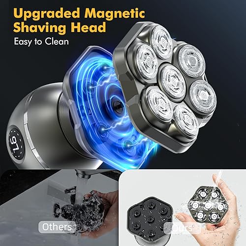 Miniatura 2 de Afeitadoras de cabeza 7D para hombres calvos afeitadoras de cabeza calva desmontables 6 en 1 - Maquinilla de afeitar eléctrica impermeable IPX7 para