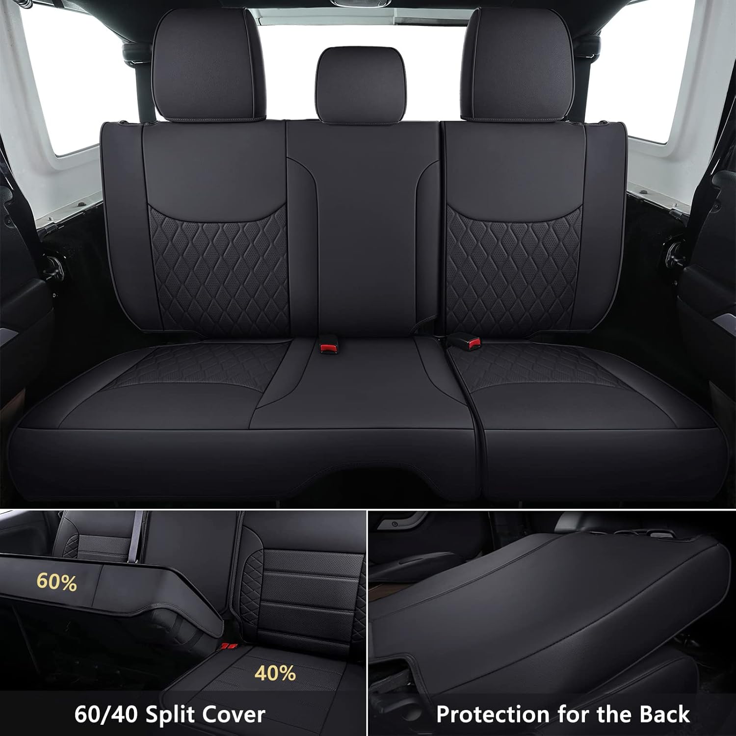 Coverado Seat Covers 4-Door Fullset for Jeep Wrangler, Waterproof Car Seat Covers for Truck Automotive Seat Covers Custom Fit for 2007-2017 Jeep Wrangler JK JL（Black）