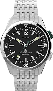 Men’s Waterbury Diver 41mm Watch – Black Dial Stainless Steel Case with Black Leather Strap