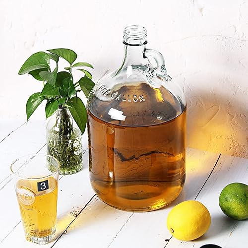 Miniatura 6 de Jarra de vidrio de 1 galón (128 onzas), botellas de agua de vidrio con asa, jarras Growler incluye tapa de Polyseal de 1.496 in para Kombucha