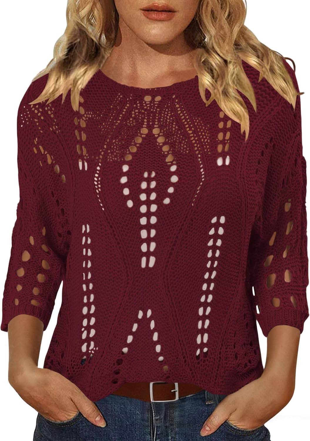 CRAZY GRID Women Casual Crochet Hollow Out Tops Spring Summer Half Sleeve Beach Swim Cover Ups Trendy Knit Outfits - Image 4