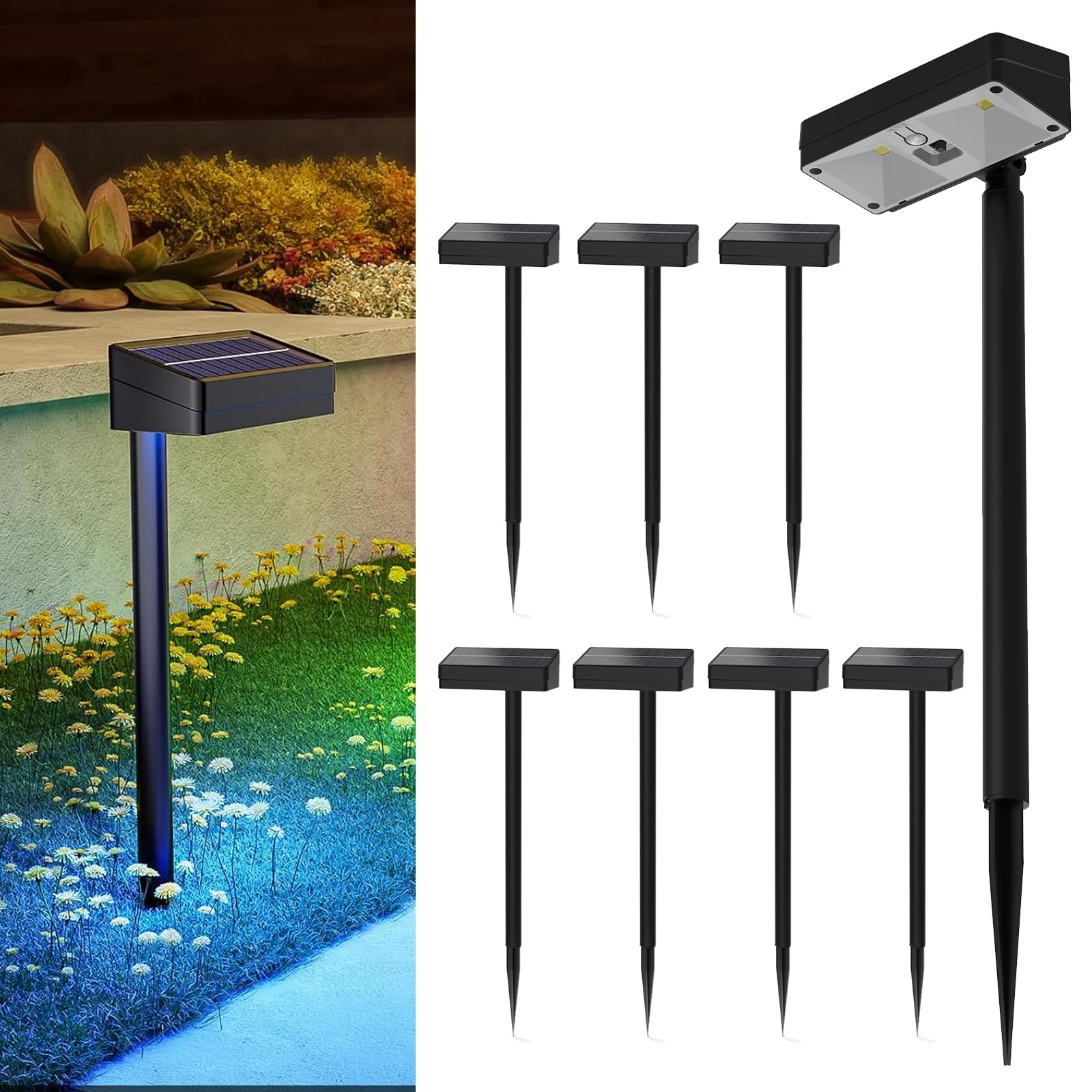 Bright Solar Pathway Lights Outdoor 12 Pack Solar Powered Garden Lights Warm White 7 RGB Color Glow Waterproof
