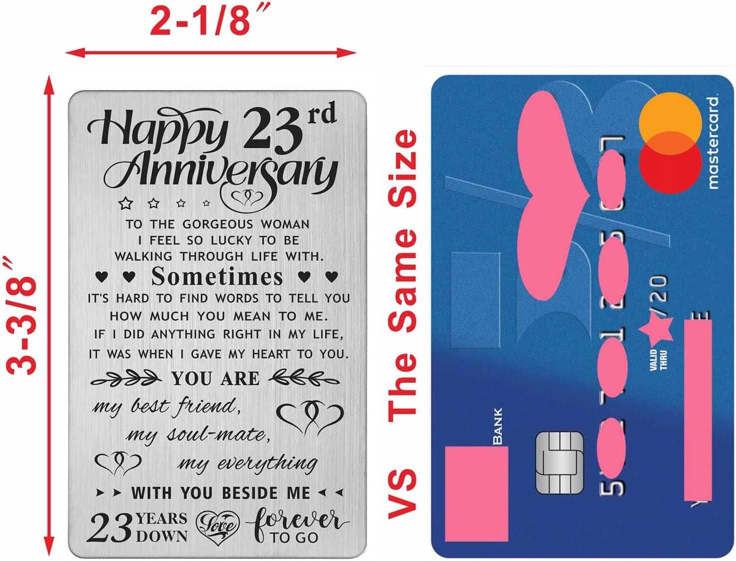 FALOGI 23rd Anniversary Card Gifts for Wife Happy 23 Year Anniversary Card, Metal Engraved Wallet Card - Image 3