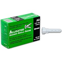 TOGGLER Alligator A8 Screw Anchors, Plastic Expansion Anchors for Concrete, Brick, Stone & Drywall, Fits #8#14 Screws, 5/16" x 1-9/16", Heavy Duty, 85 lb in 1/2" Drywall Pack of 100 w/o Screws
