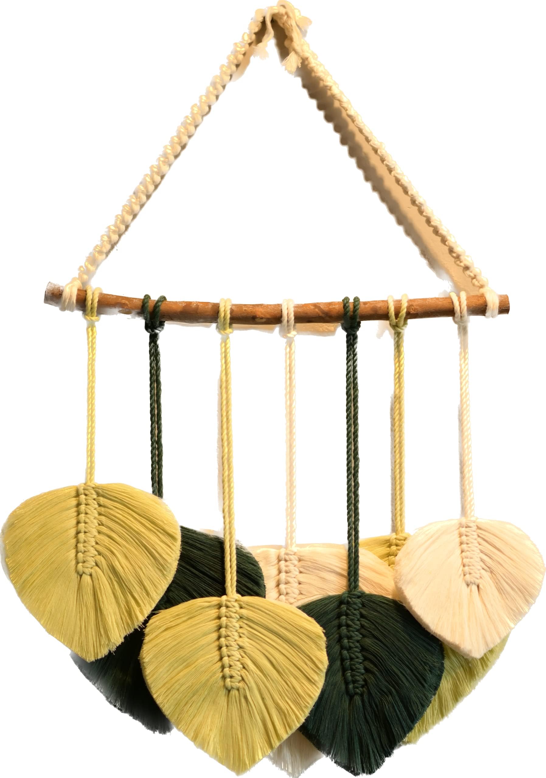 Leaves Macrame Wall Hanging Decor, Lucky Boho Wall Decor, Wall Decor Boho Chic Decor, Bohemian Decor, Tapestry Wall Hanging, Boho Decor Bedroom ,7 Leaves, 16" W X 17" L (7 Leaves, Green)