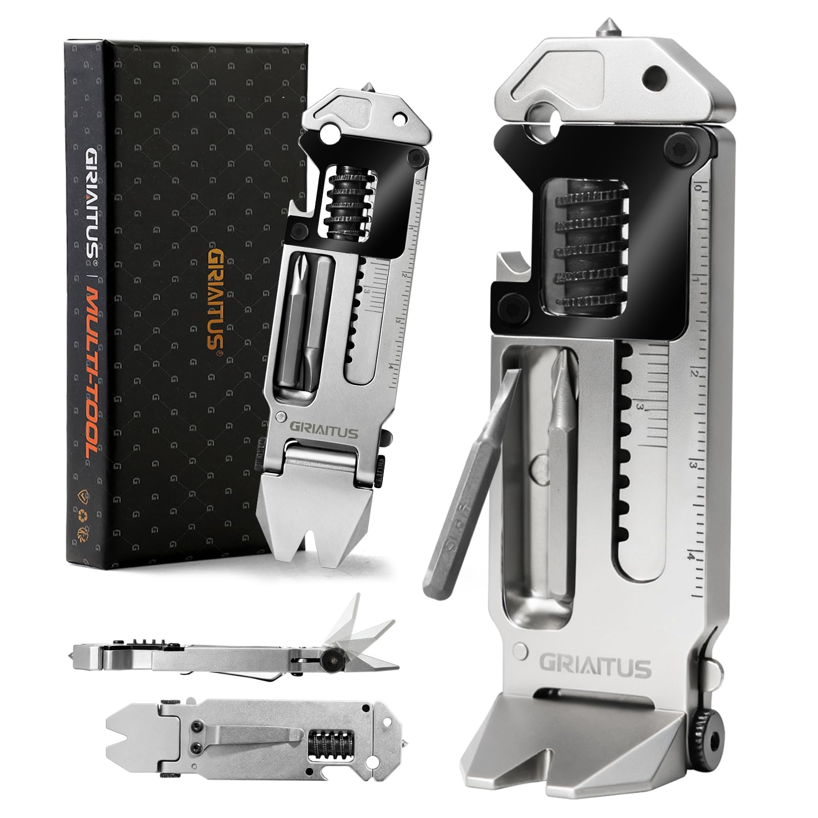 EDC Gear Pry Bar EDC 7 in 1 Multitool with Keychain, Bottle Opener, Screwdriver, Wrenches, Ruler, Window breaker, Nail remover, Survival Gear for