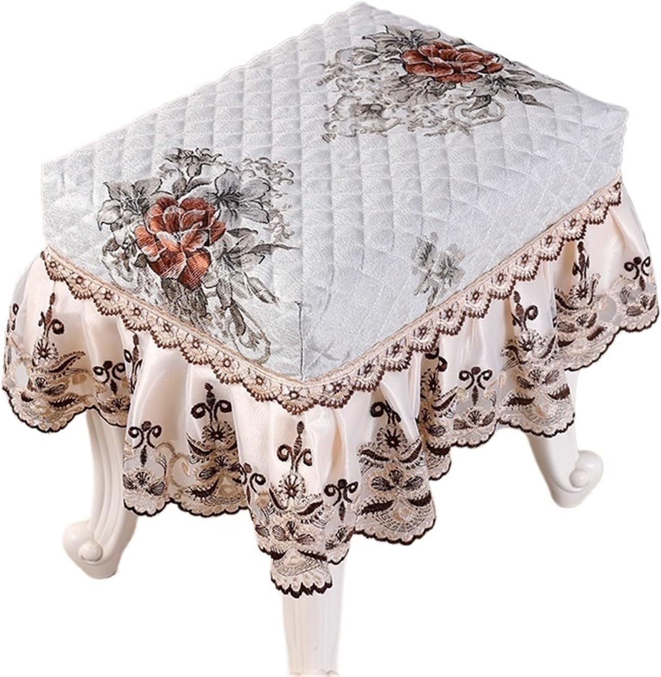 Piano Bench Cover Pastoral Makeup Stool Cover Frills Piano Bench Dustproof(Color8,37X78CM)