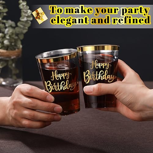 Miniatura 4 de Hoolerry 240 vasos de plástico con borde dorado de 12 onzas, vasos de plástico transparentes desechables dorados para adultos, regalos de fiesta
