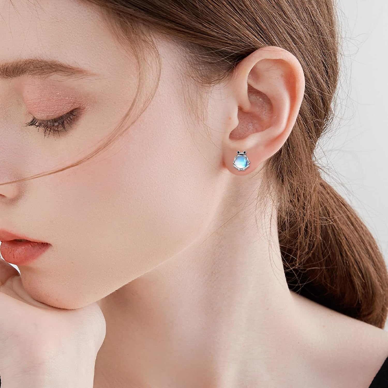 Axolotl/Cat/Owl/Elephant/Fox/Cow/Monkey/Frog Earrings for Women Sterling Silver Moonstone Cat's Eye Stone Aquamarine Turquoise Pearls Stud Earrings Jewelry Gifts for Women - Image 6