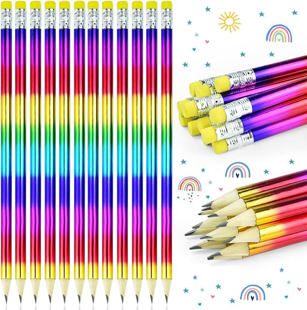 CAEEKER HB Pencil with Eraser, 48 Pieces Rainbow Pencils Drawing Writing Pencil Presharpened Wood Pencils Bright Round Pencils Personalised Graphite Pencils for School Classroom Home Office Supplies
