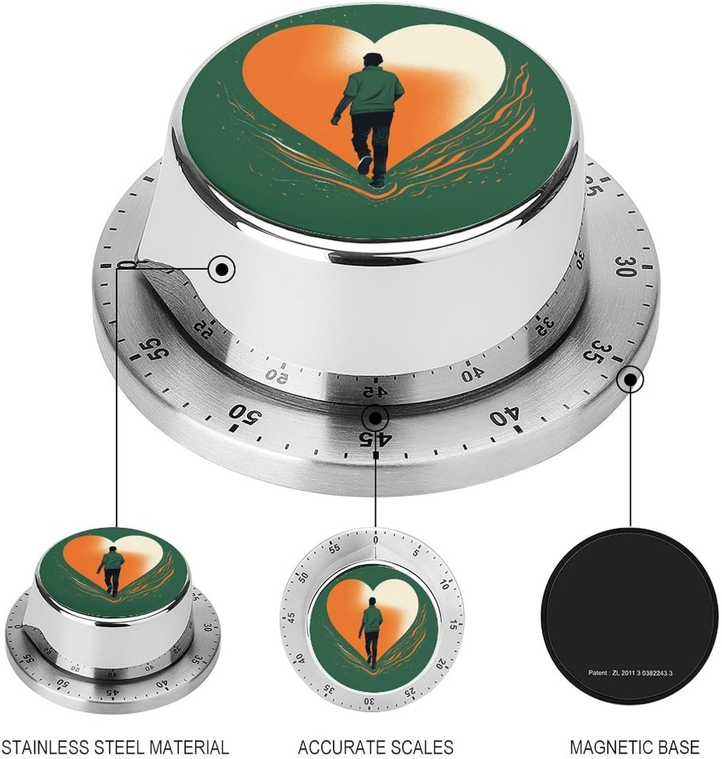 People Silhouette Stainless Steel Timer, Kitchen Timer with Magnetic Base, Countdown Timers for Gym, Office, Cooking, Baking, Jogging