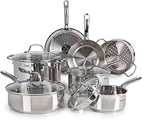 T-fal 11-Piece Stainless Steel Cookware Set - Induction Ready, Oven Safe 500°F, Fry Pans, Dutch Oven, Saucepans & Steamer