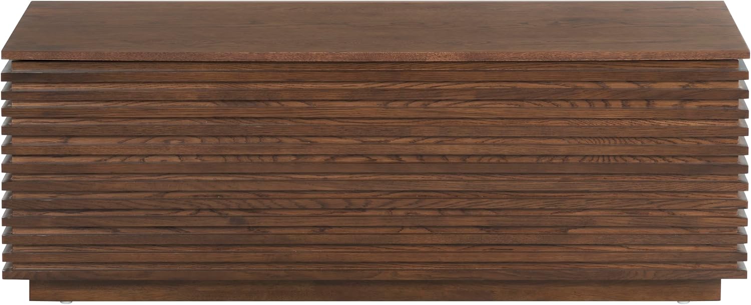 SAFAVIEH Couture Collection - Zuzu Walnut Brown Wood Storage Bench, Modern Slatted Design with Lift-Top Compartment (SFV4258A)