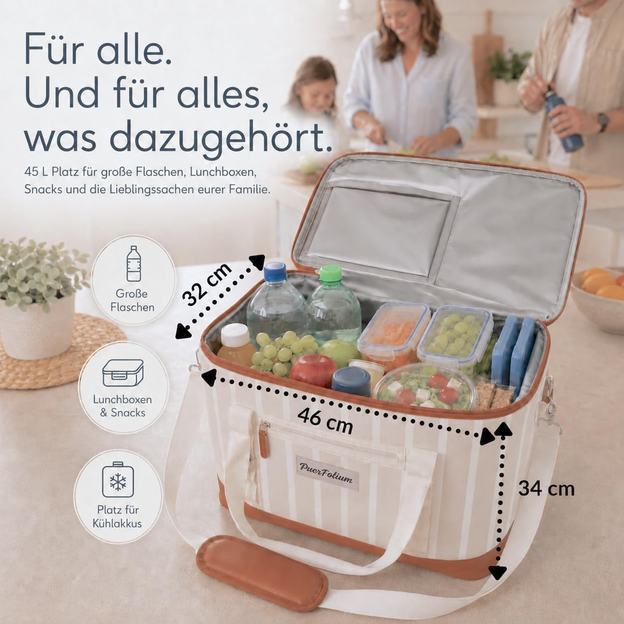 Borsa frigo grande, 45 l, XXL, borsa frigo, borsa da picnic, per la spesa, auto, campeggio, attività all'aperto, in viaggio, passiva, per congelatore, borsa termica, sportello superiore