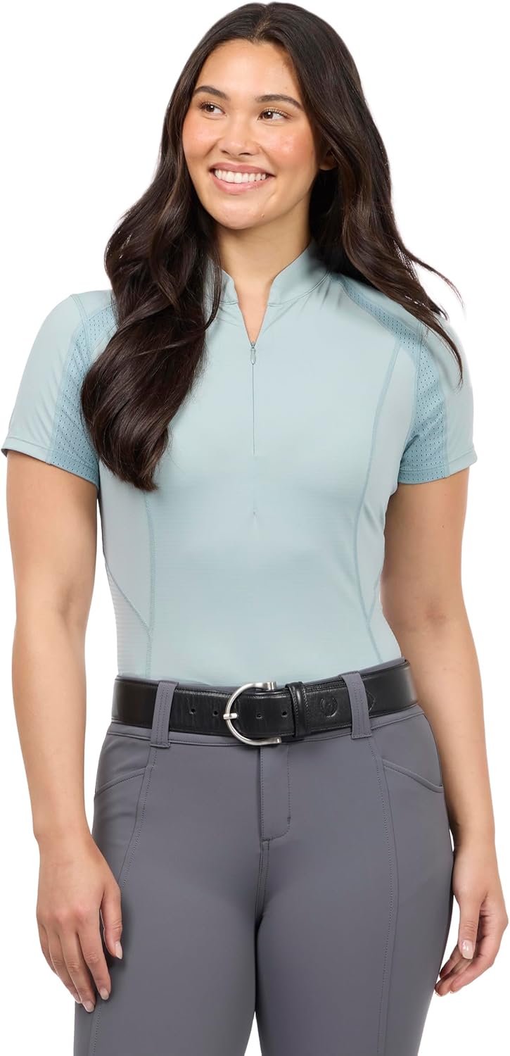 Precision Short Sleeve Quarter Zip Tech Riding Top - Feather Weight, Quick Drying Seamless Feel Design, Sun Smart