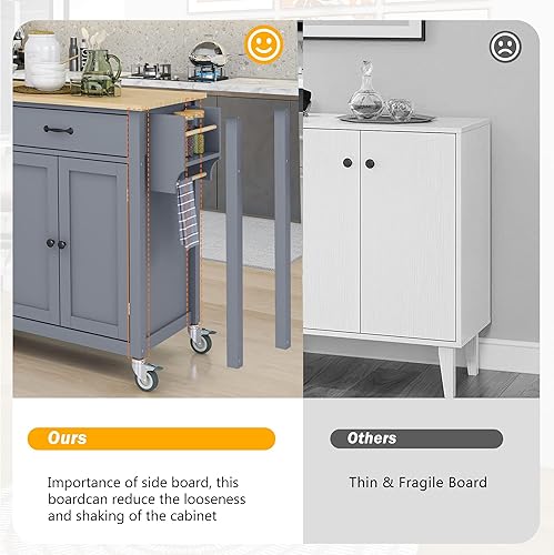 Miniatura 174 de LUMISOL Carrito de isla de cocina con ruedas de bloqueo con 2 cajones y 4 gabinetes, isla de cocina rodante con estantes ajustables, mesa de madera