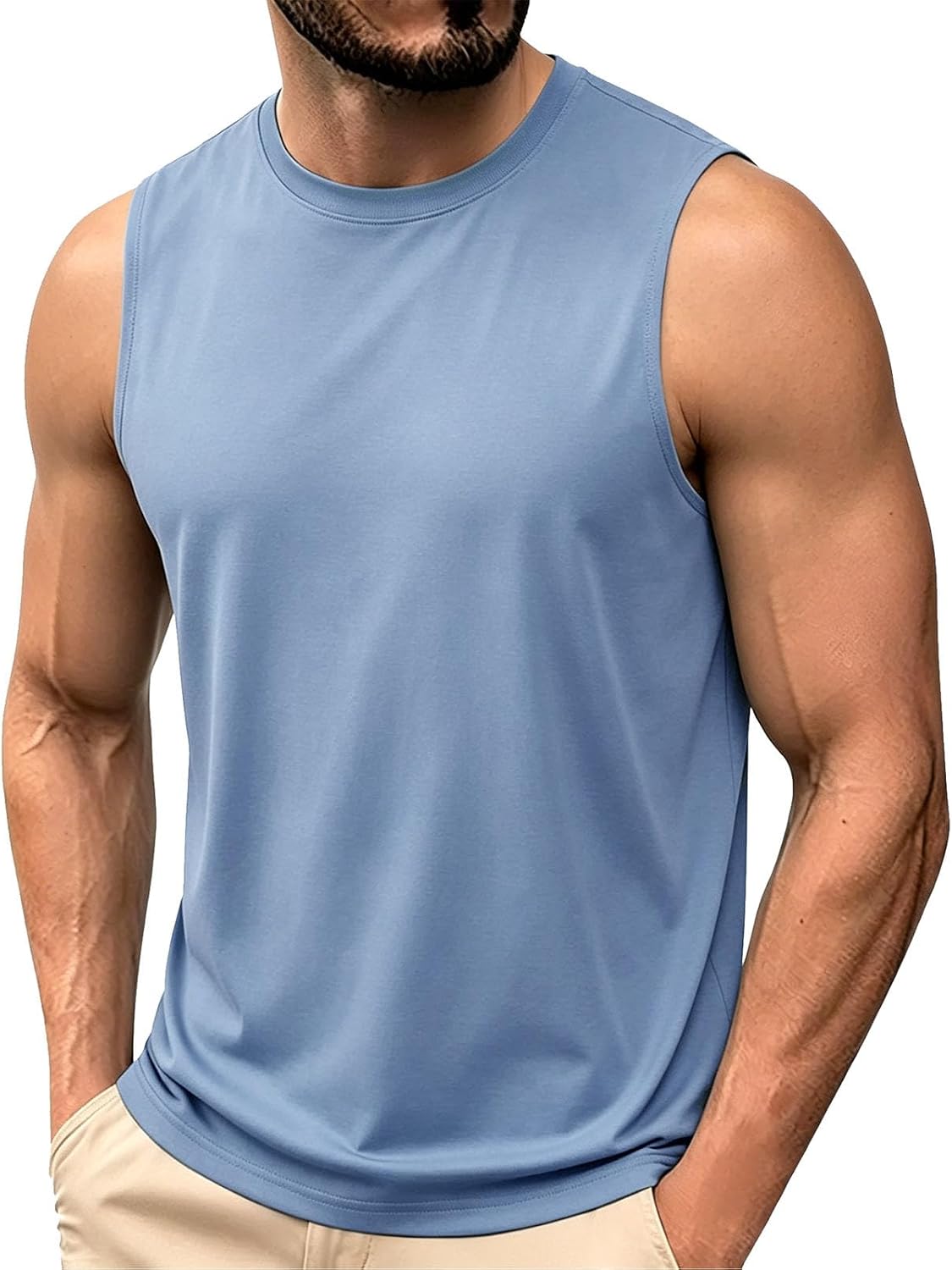 Men's Sleeveless Tank Top Crew Neck Workout Muscle Shirt | Crew Neck Tank Top, Sleeveless, Soft Comfortable Fit, For Gym, Bodybuilding, Beach, Running, And Summer Wear