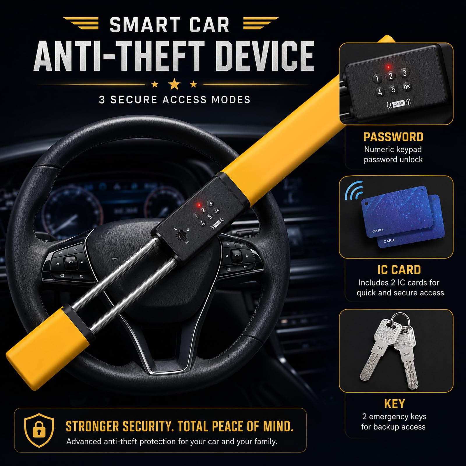 セキュリティ・セーフティ longbay225 Amazon.com: Porbi Smart Steering Wheel Lock with Alarm, Heavy-duty