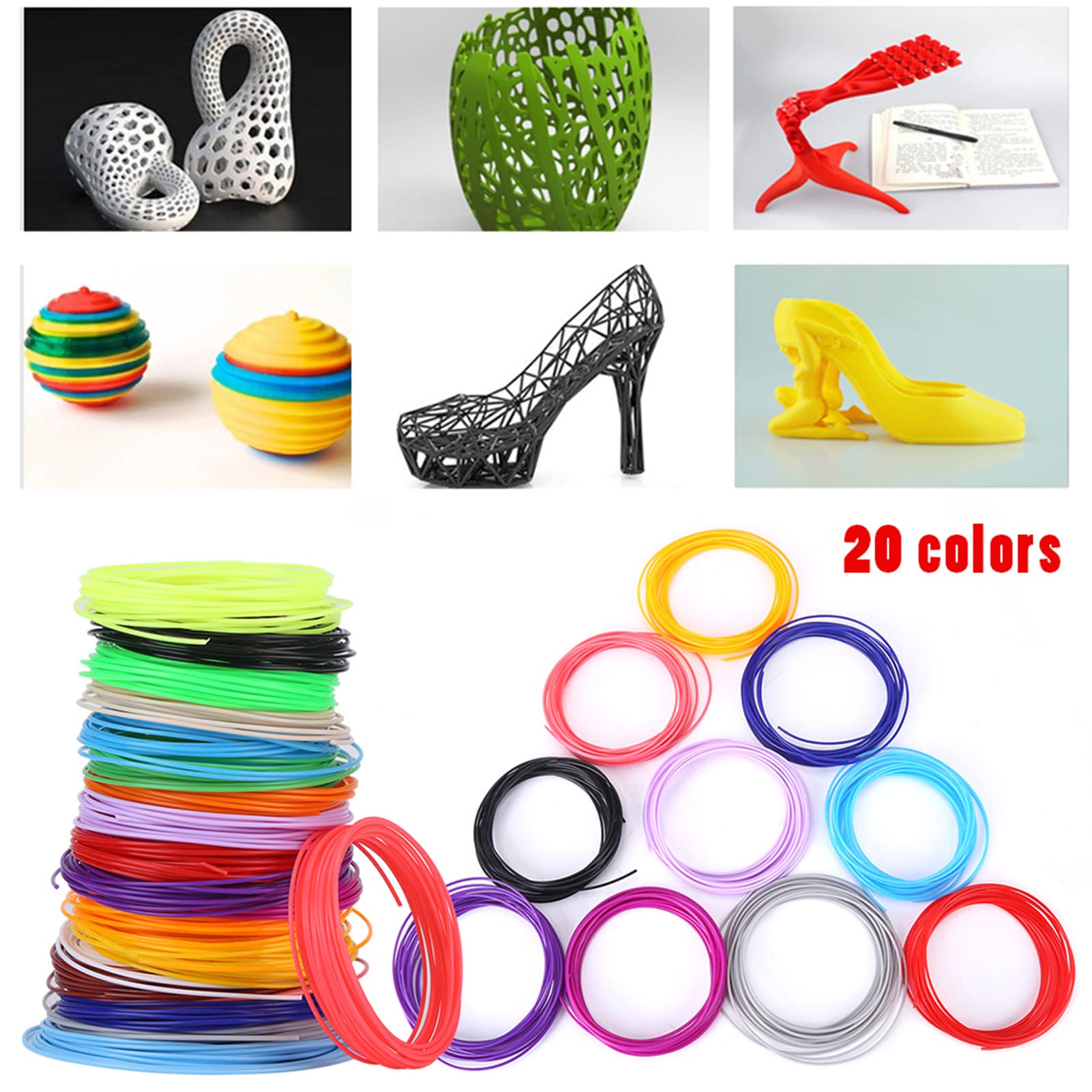 20 Filaments PCL Pour Stylo 3D | 1.75mm | Température Basse 70°C | Couleurs Aléatoires | 200g