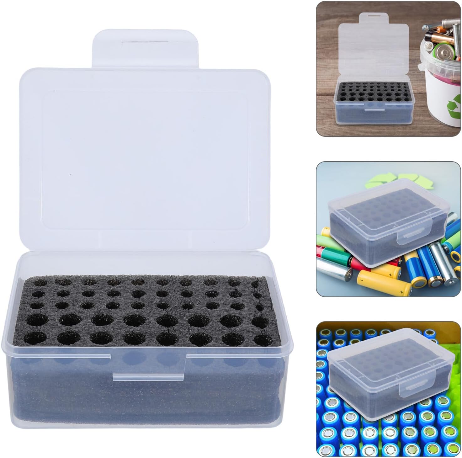 SECFOU Stackable Aa AAA Battery Organizer Storage Box with Lockable Lid and Black Foam Insert for Household and Flashlight Batteries