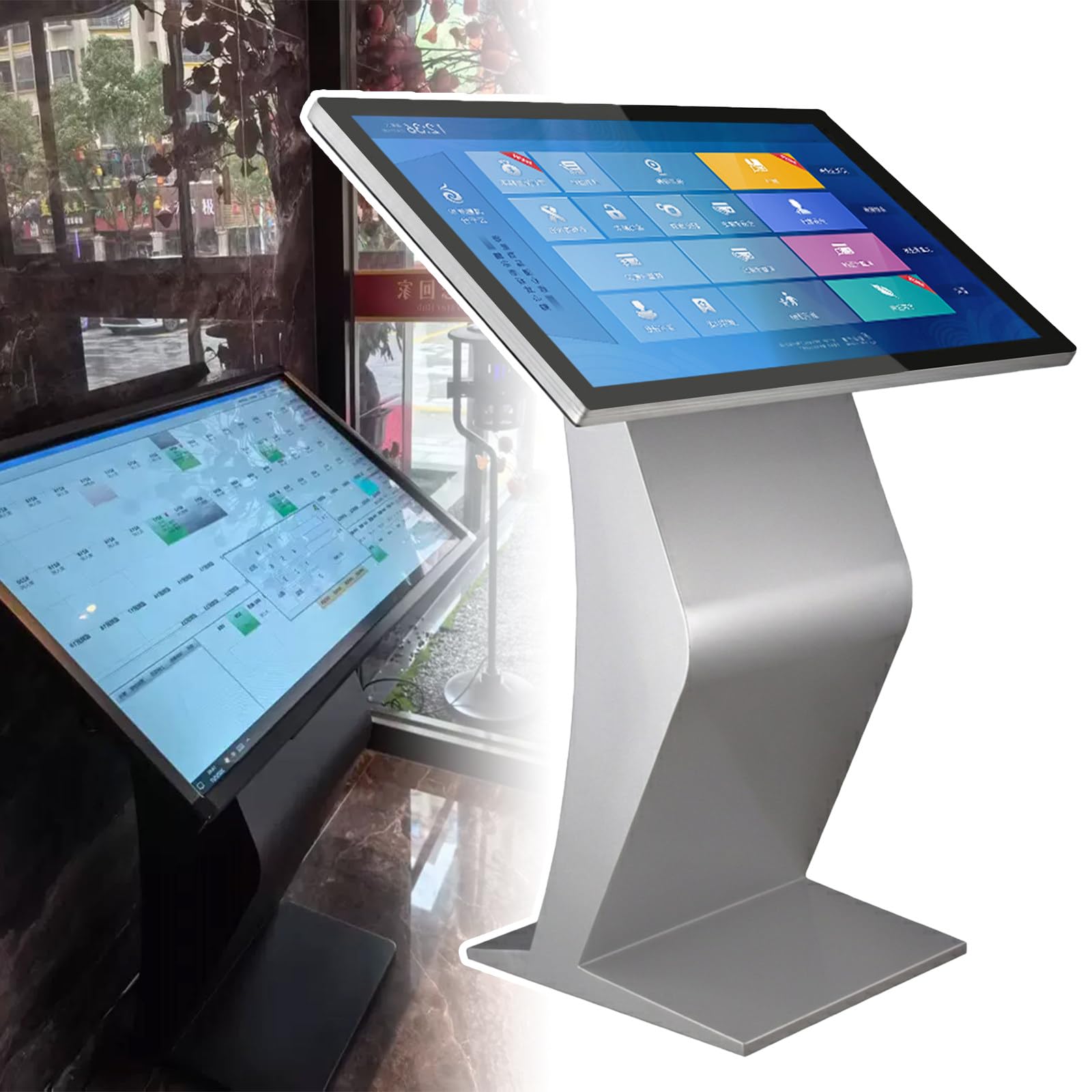 Borne D'affichage Dynamique avec écran LCD 22/32 Pouces, écran Tactile Capacitif, Présentoir sur Pied De Type K, pour La Navigation en Centre Commercial, Les Commandes Silver-22Inch