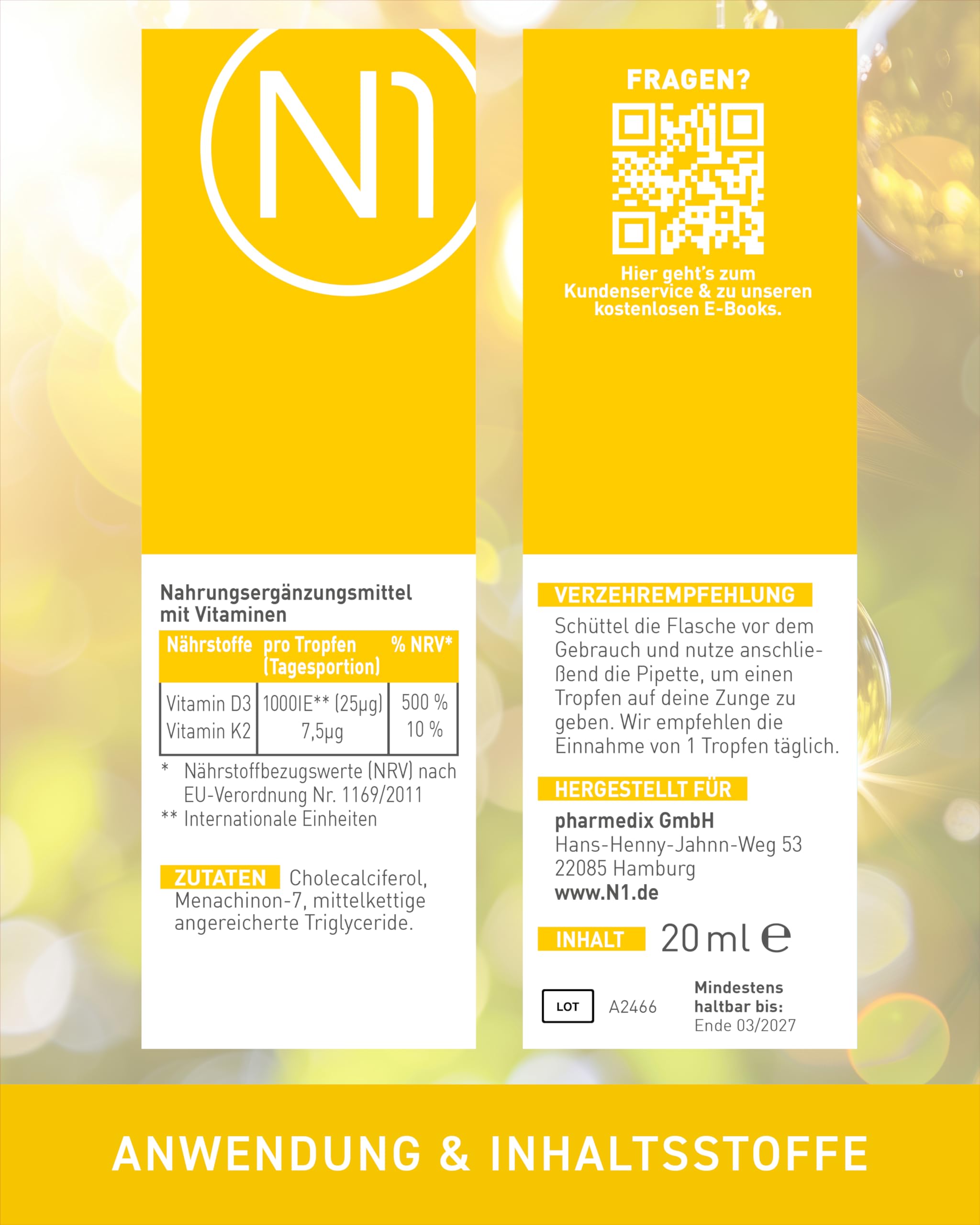 N1 Vitamin D3 K2 Tropfen 5x20ml - Hochdosiert & Optimal Dosiert | Premium mit 99,7% All-Trans K2VITAL von Kappa und bioverfügbarem D3 - für Knochen, Zähne und Immunsystem, ohne Zusätze