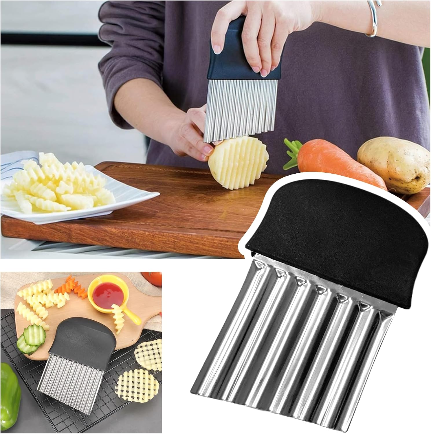 Crinkle Cutter Knife,Waffle French Fry Cutter,Vegetable Chopper