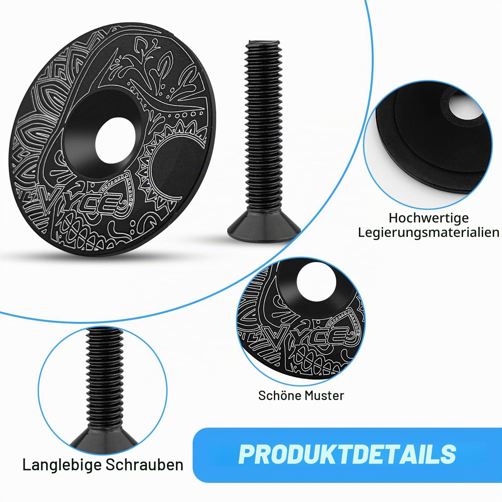 GZLFH 2 Stück Ahead Kappe für Fahrräder, MTB Steuersatz Kappe mit 2 Stück Spacer und 1 Sechskantschlüssel MTB Top Cap für 1 1/8'' Zoll Rennrad, Cyclocrosser (schwarz und weiß) Sport & Freizeit