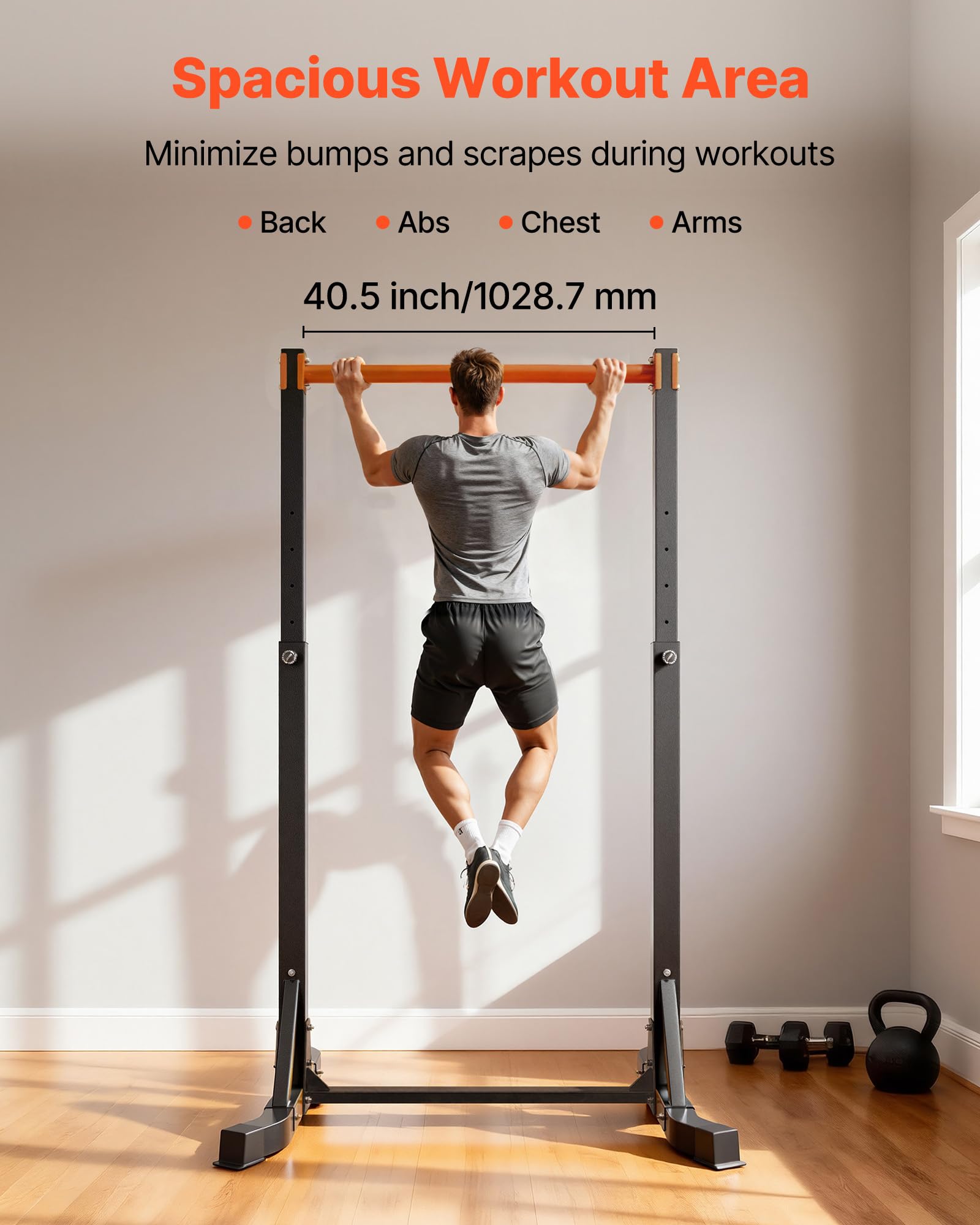 VEVOR Klimmzugstange tragbare Klimmzugstation Power Dip Station mit 150 kg Tragkraft, freistehend mit H-Rahmenkonstruktion & Stahlrohr, 8-fach höhenverstellbar, Training von Armen Rücken Brust