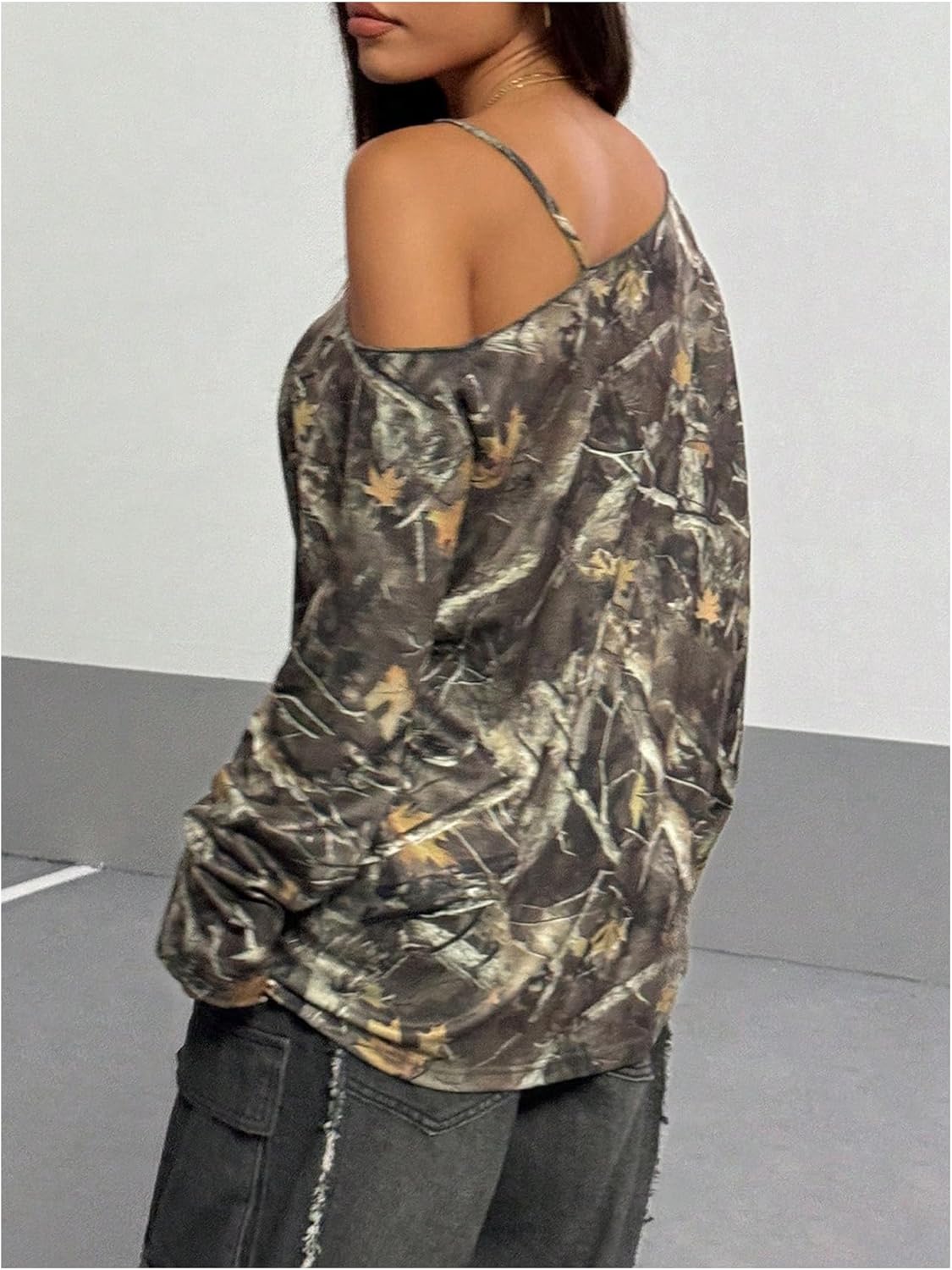 Milumia Women's Camo Jersey Shirt Y2k Off The Shoulder Long Sleeve Oversized Tops Going Out Streetwear - Image 2