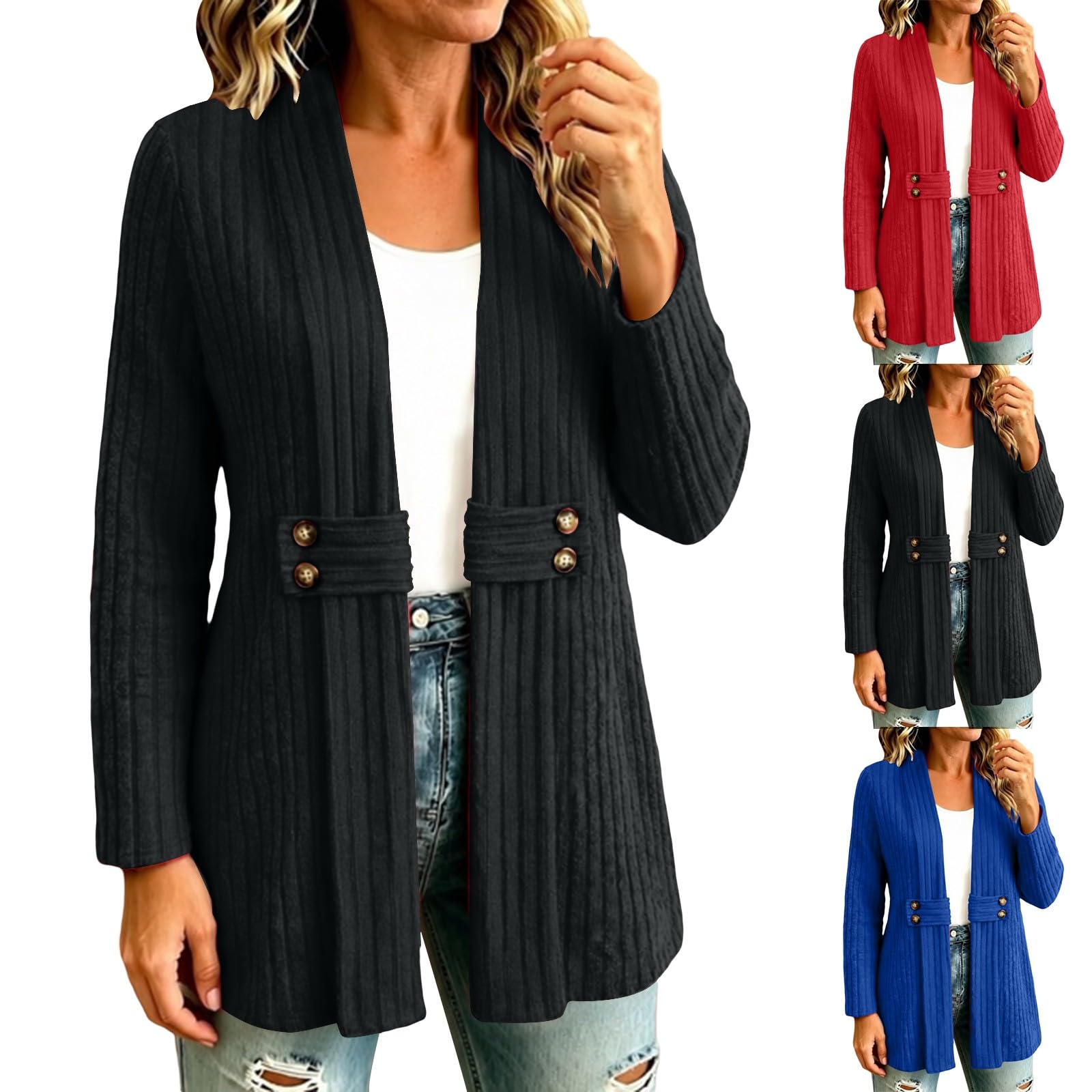Cardigan da donna a maniche lunghe, elegante, con tasca, corto