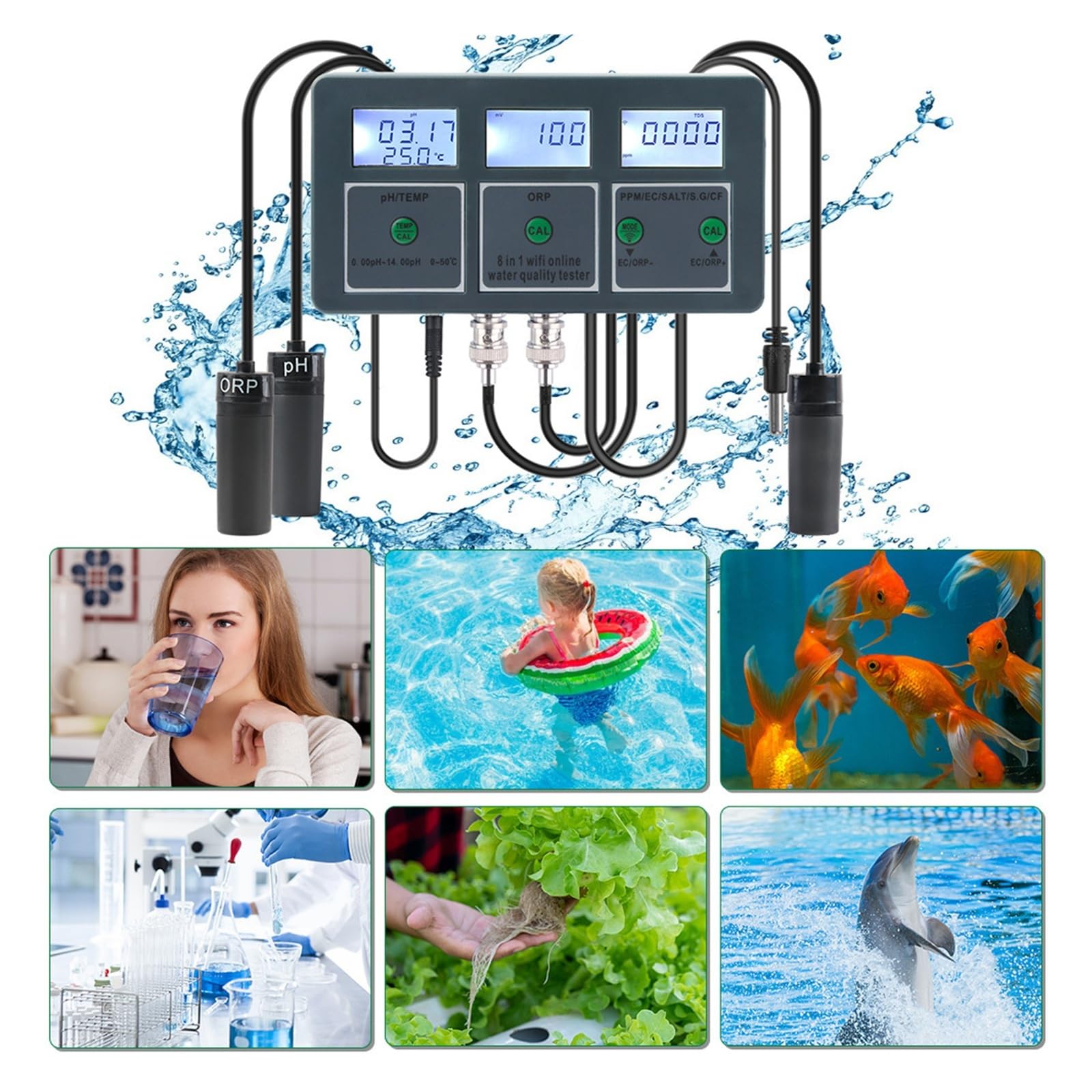 Monitor WiFi Tuya Smart PH ORP TDS EC SALE SG TEMP CF Misuratore di qualità dell'acqua online Tester Dati,Resistenza alla corrosione