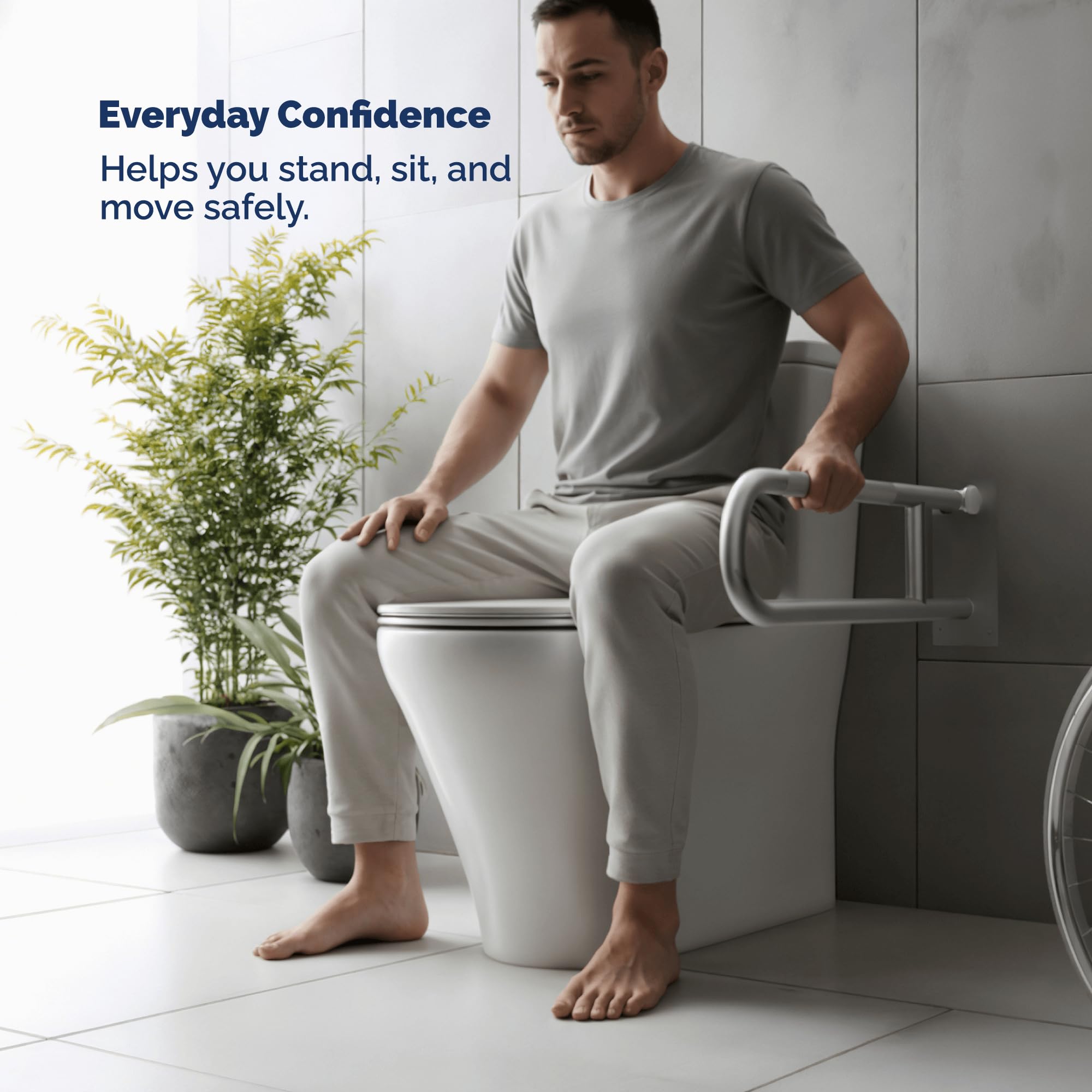 Barra de agarre abatible para baño, acero inoxidable con agarre texturizado (acero inoxidable cepillado con acabado moleteado)