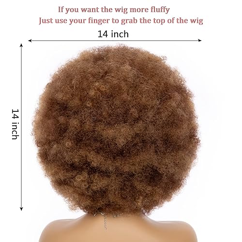 Miniatura 5 de Peluca afro para mujer, mezcla de color marrón de los años 70, pelucas afro de aspecto natural enorme afro rizadas con flequillo, peluca rizada afro
