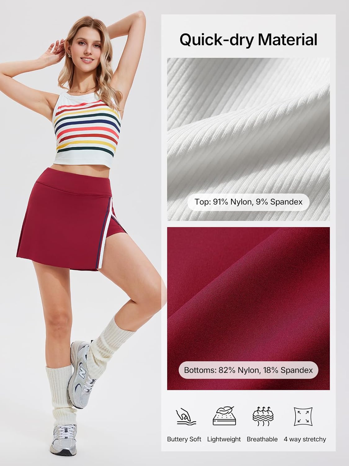 Women’s 2 Piece Tennis Skirt Set Athletic Side Slit Skort with 4 Pockets & Padded Racerback Crop Top for Pickleball Golf