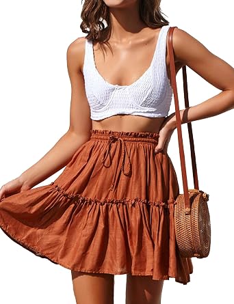 Relipop Womens Flared Short Skirt Polka Dot Pleated Mini Skater Skirt with Drawstring