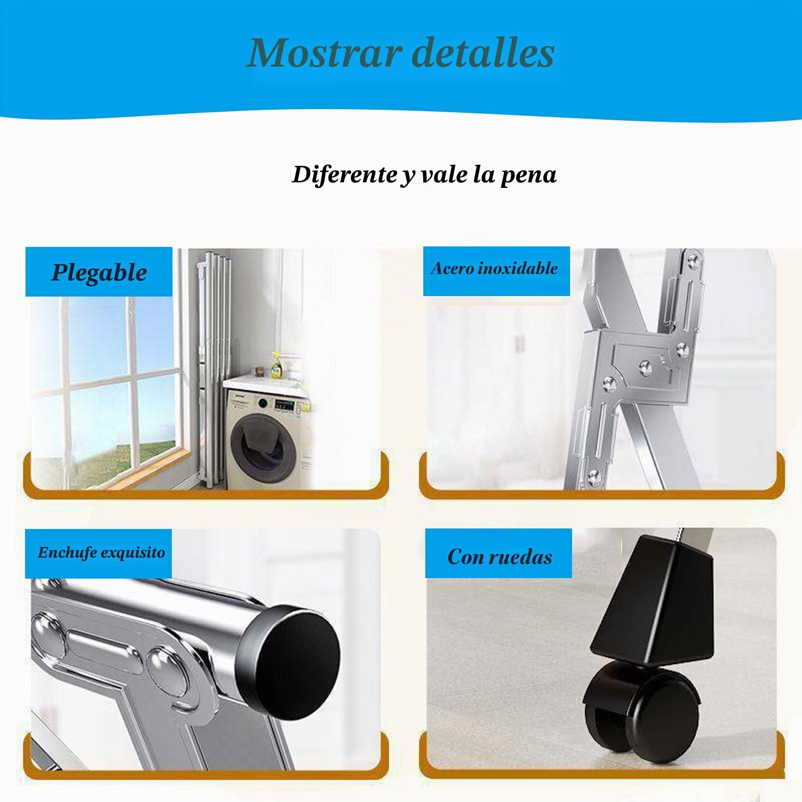 Tendales De Ropa Plegable Vertical, Tendedero De Ropa Exterior para Balcon, Clothes Drying Rack con Ruedas para Interior Y Exterior, Tendedero Ropa Acero Inoxidable (240cm/95in)