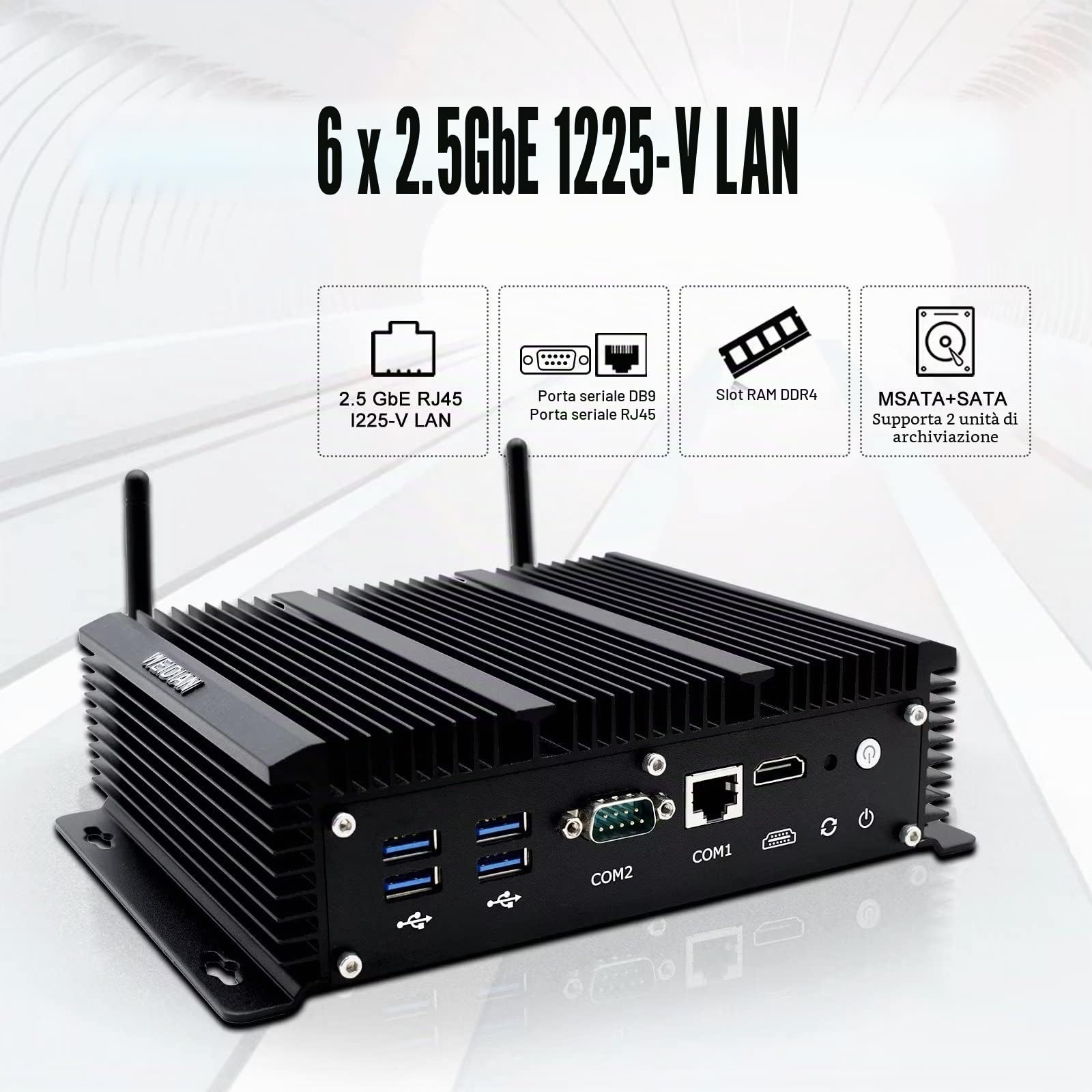 WEIDIAN Firewall PC Micro Appliance 2.5G, Fanless Computer 6 x 2.5GbE I225-V Port, Industrial PC Core i5-8260U, HD, USB3.0, WiFi, SIM Slot, RS232 COM, RJ45 COM, OPNsense (8GB RAM 128GB SSD)