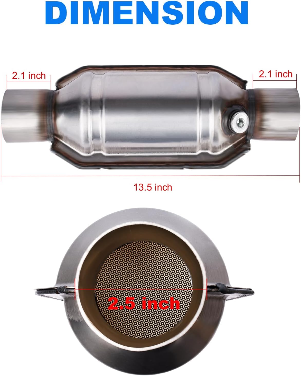 2.5" Universal Catalytic Converter, 2.5 Inch Inlet/Outle Cat Converter with O2 Port and Heat Shield (EPA Compliant)