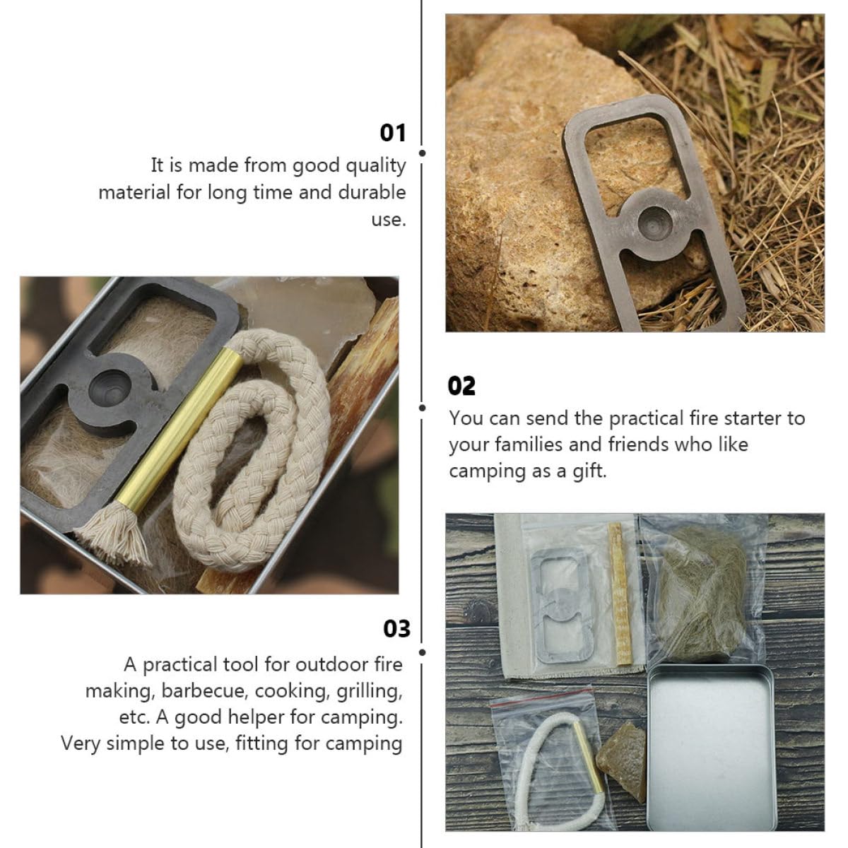 Kit de Encendedor de Fuego para Campamento, 1 Set, Algodón y Metal