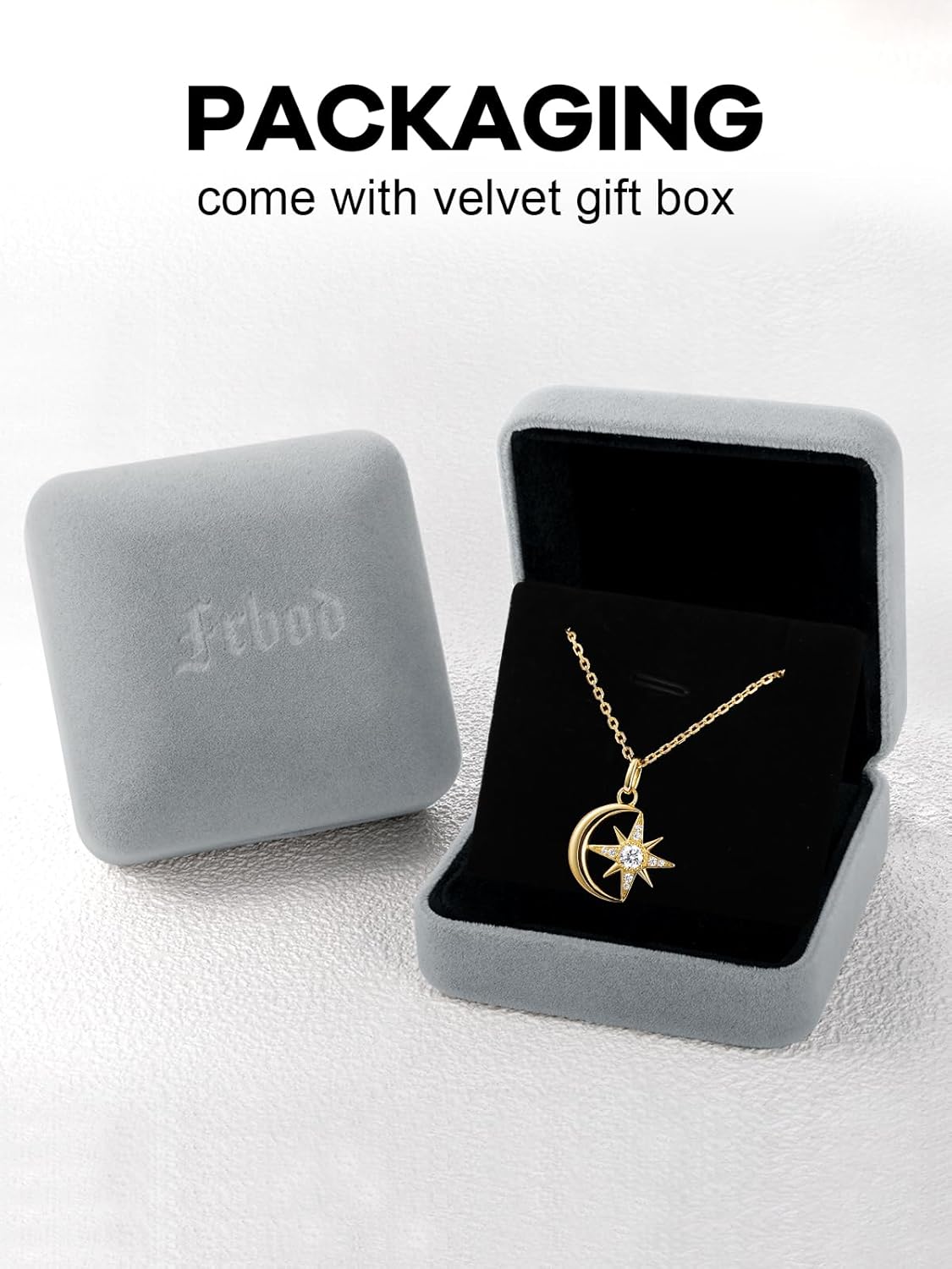 Color-D VVS1 Clarity Moissanite Star and Moon Necklace, 925 Sterling Silver Moonl Pendant with White Gold Plated, Birthday Christmas Valentine's Day Jewelry for Her