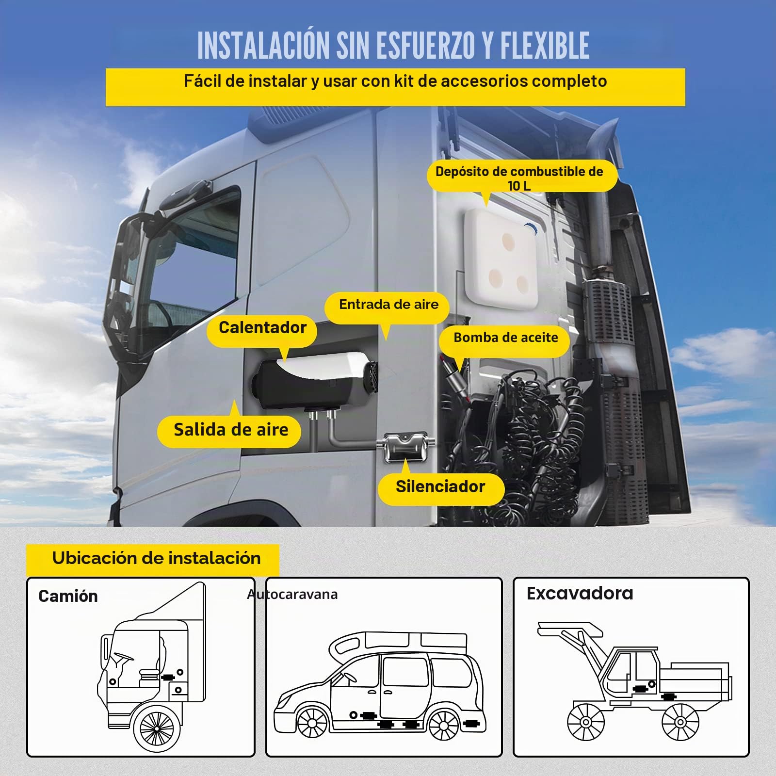 FlowerW Calentador de Aire Diesel 12V 8KW Calentador de Combustible Calefacción Estacionaria Diesel Calentador Coche Diesel con Interruptor LCD, Blanco y Negro