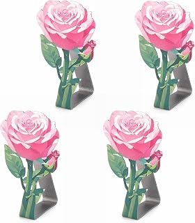 4PCS Rose Table Clips Stainless Steel - Heavy Duty Windproof Tablecloth Clamps for Wedding, Picnic, Camping | 1.8" Super Grip Indoor/Outdoor | Rust-Proof Decorative Clips 4 Pack (Pink Rose)