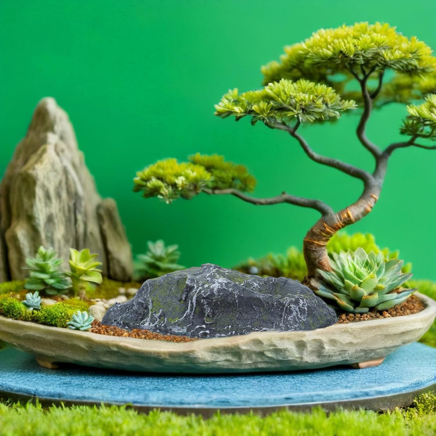 Faux Moss Covered Stones Decorative Rocks for Bonsai Displays