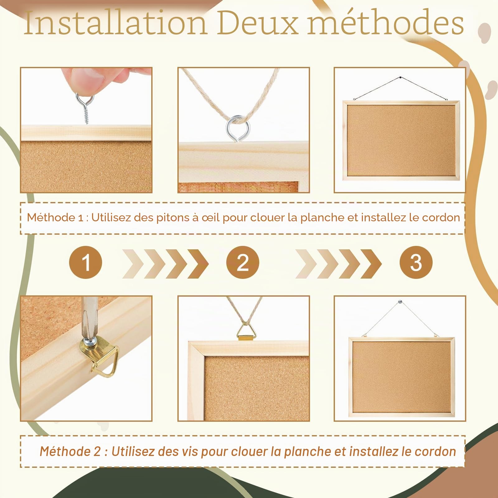 Tableau en Liège Mural, Tableau Liège Mural 40x30 cm | avec Cadre en Bois de Pin, Punaises et Kit de Montage pour Bureau, École, Chambre et Maison