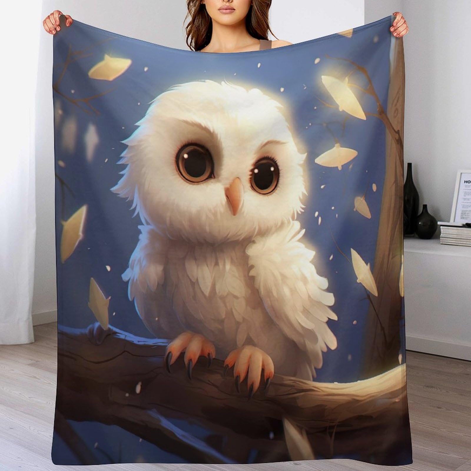 Couverture plaid hibou douillette et moelleuse idéale pour voyage et canapé