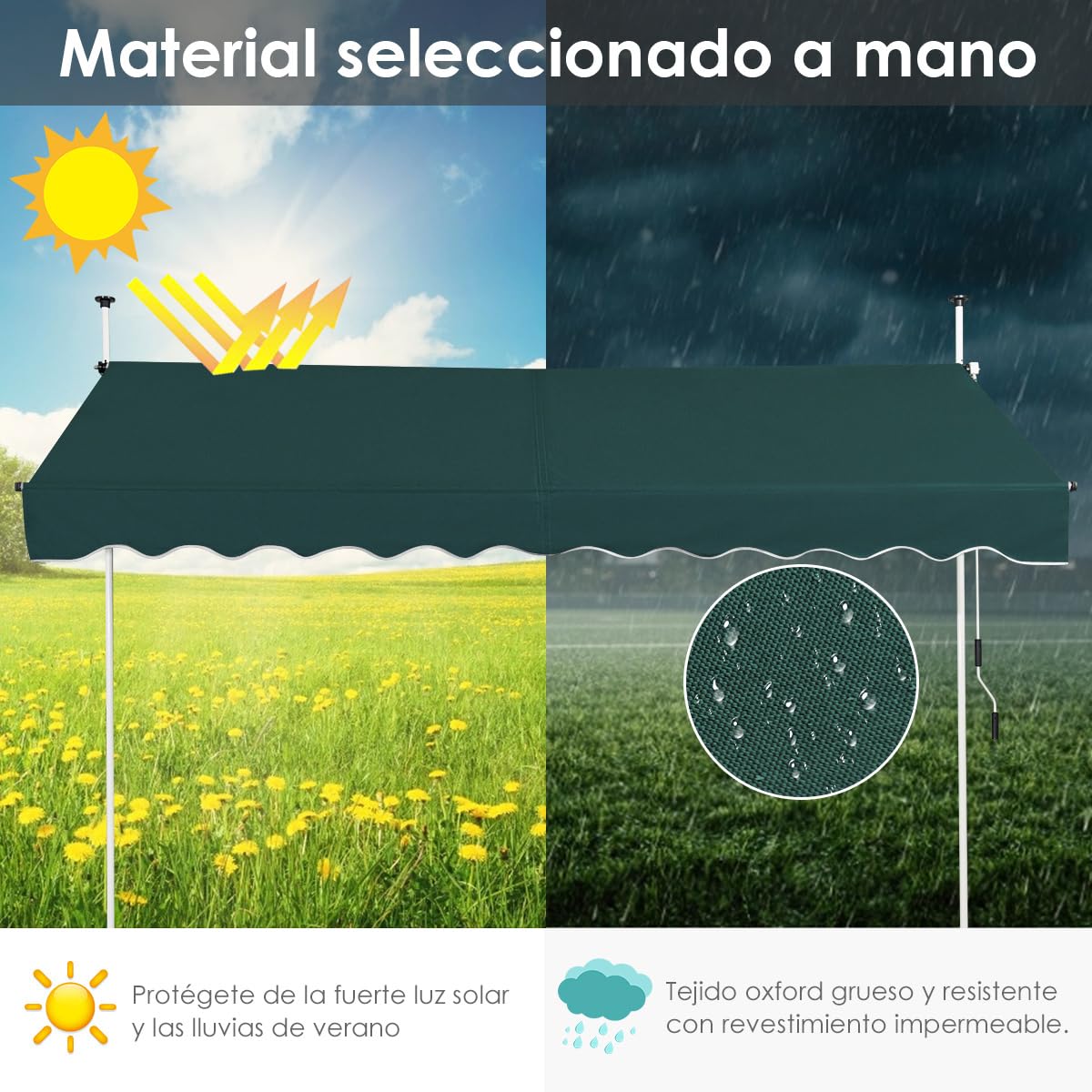 COSTWAY Toldos Exterior Terraza, Toldo Manual con Manivela y Resistente a la Intemperie, en Altura 200-300 cm, Toldos Exterior Terraza Enrollable para Balcón y Terraza (300 x 120 cm,Verde)