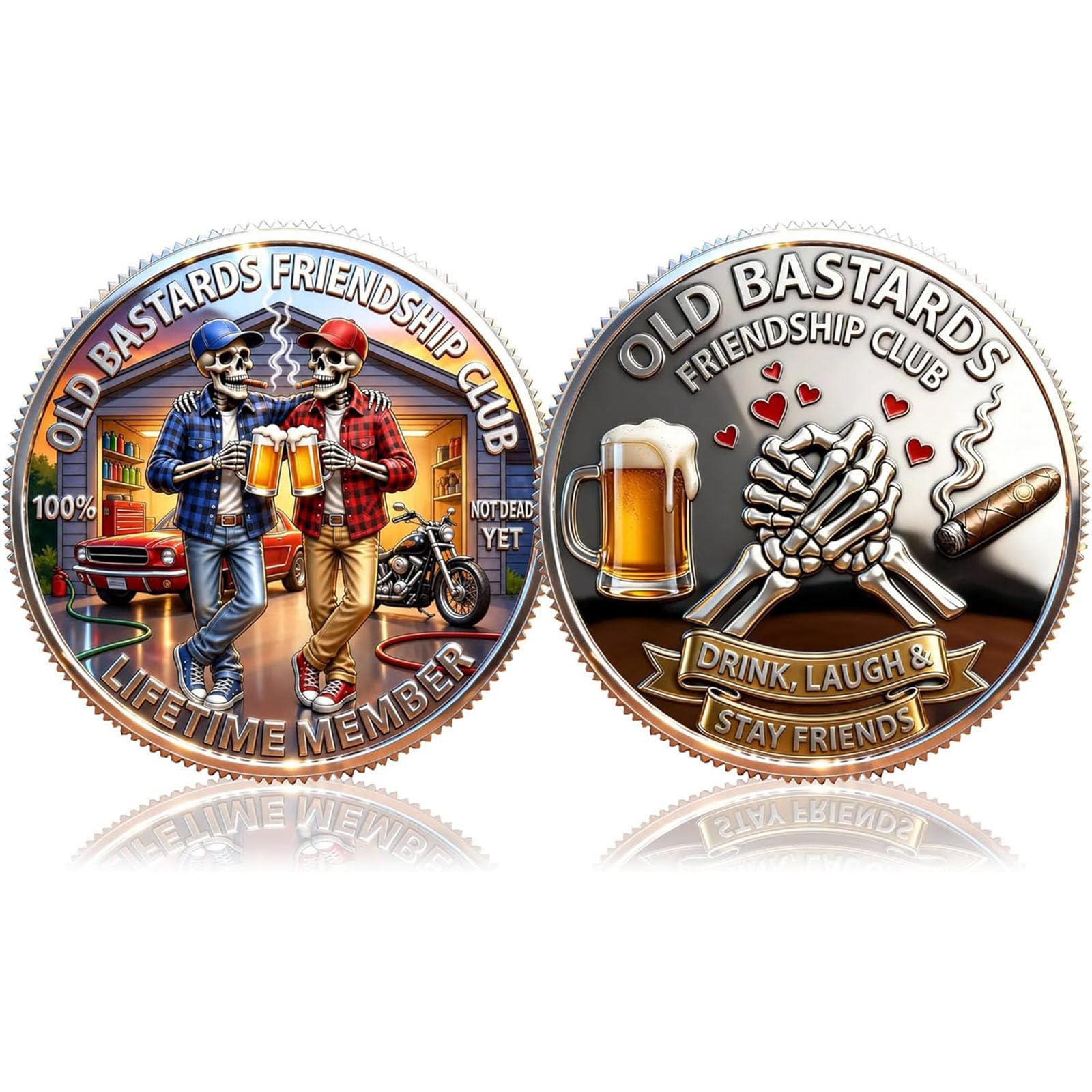 Old Friends Forever Club Coin,Old Bastards Friendship Club Commemorative Coin, Gag Skeleton Friendship Token, Vintage Collectible Gift for Men, Funny Gag Gift for Dads, Friends (2 pcs)