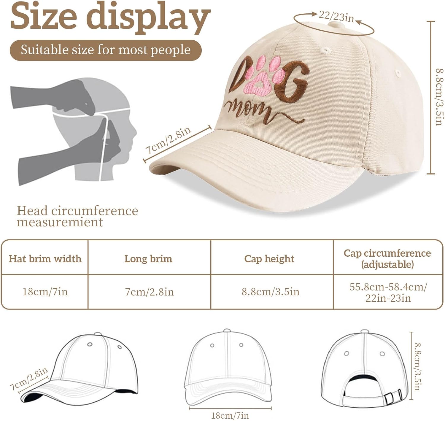 Embroidered Hat for Cat and Dog Mom Gifts for Women - Dog Gifts for Women, Adjustable Breathable Baseball Cap - Image 5